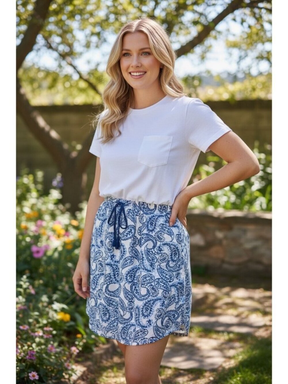 Lauren Ralph Lauren Blue Paisley Tee Dress Size 1X Cotton Blend Casual - Picture 1 of 6